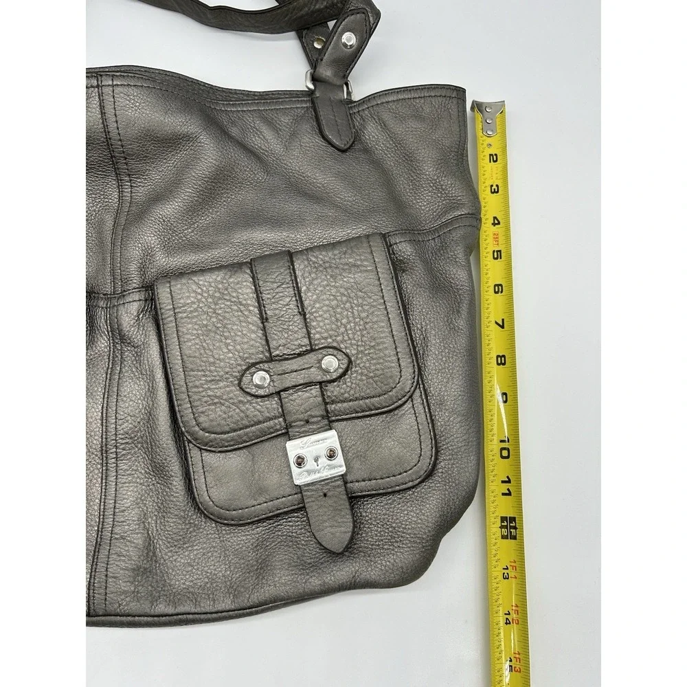 Lauren Ralph Lauren Silver Pebbled Leather 1967‎ Hobo Bag Cargo Pockets Designer